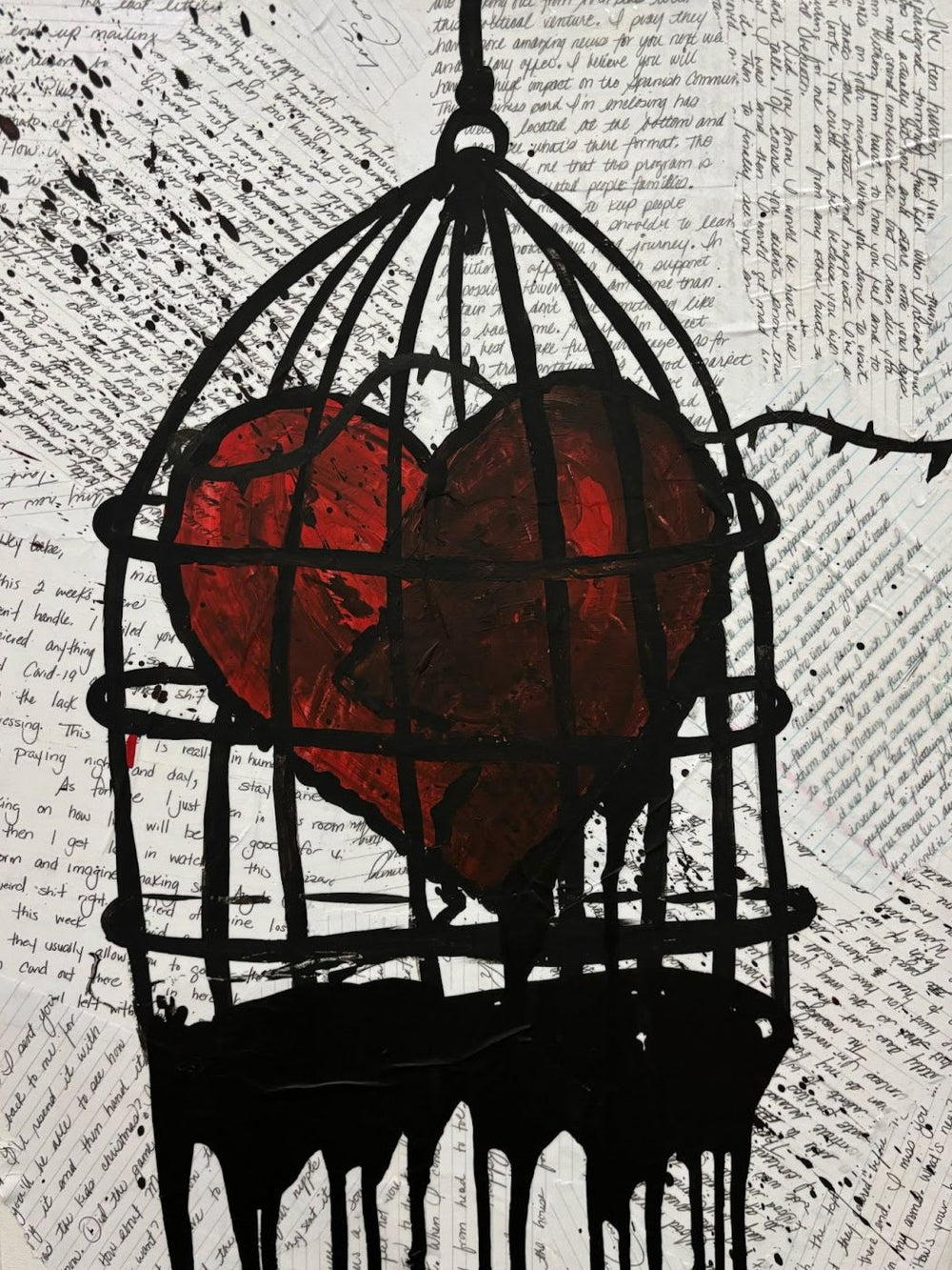 mixed media prison heart chain cage love letter 