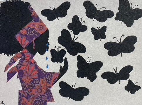 collage mixed media pink butterfly white pink purple 