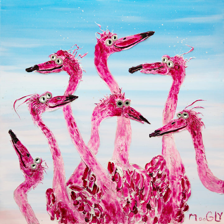 Pink Flamingoes, Ombre, Hot Pink, Textural, Resin Art, Washers, Bird Art