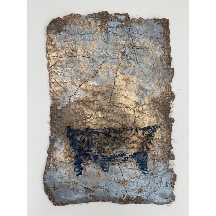 organic abstract collage of materials  fragmented chipped surface with wires and paint