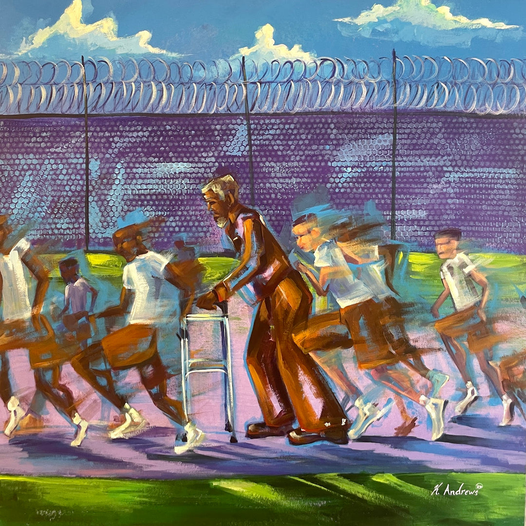 expressionist incarceration blue and white paint 