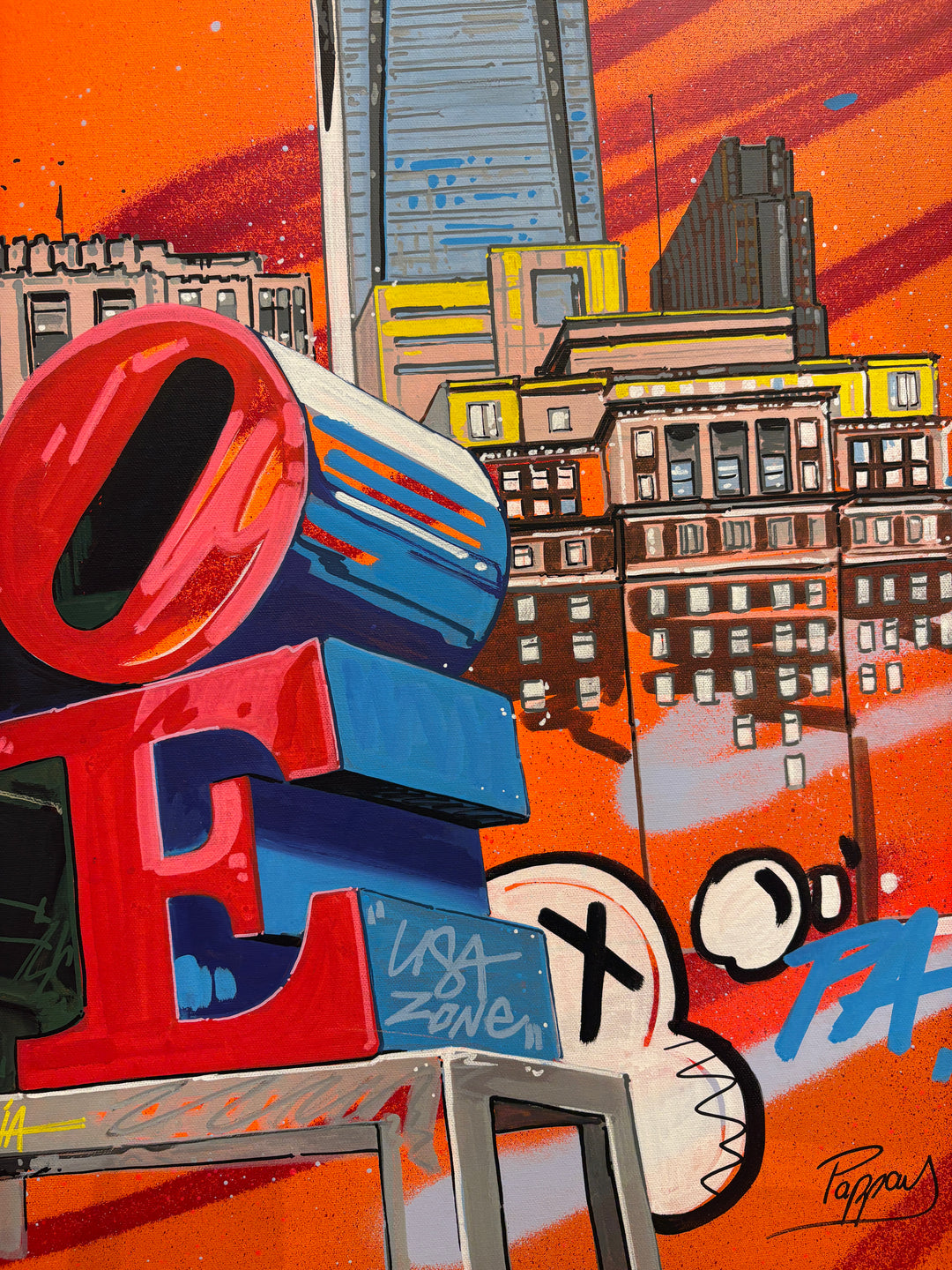 "Another Love" by Pappay — a vibrant street art-inspired painting on canvas depicting Philadelphia&