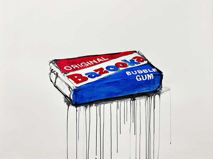 retro candy drawing illustration doodle red white blue black ink dripping on white paper charcoal framed in white