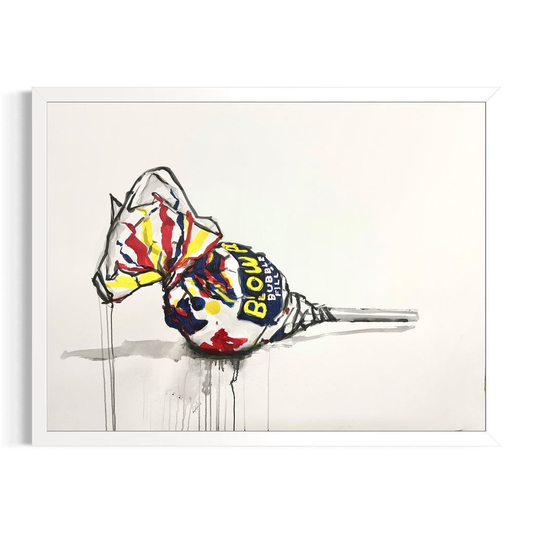 retro candy drawing illustration doodle red white blue yellow lollipop black ink dripping on white paper charcoal framed in white