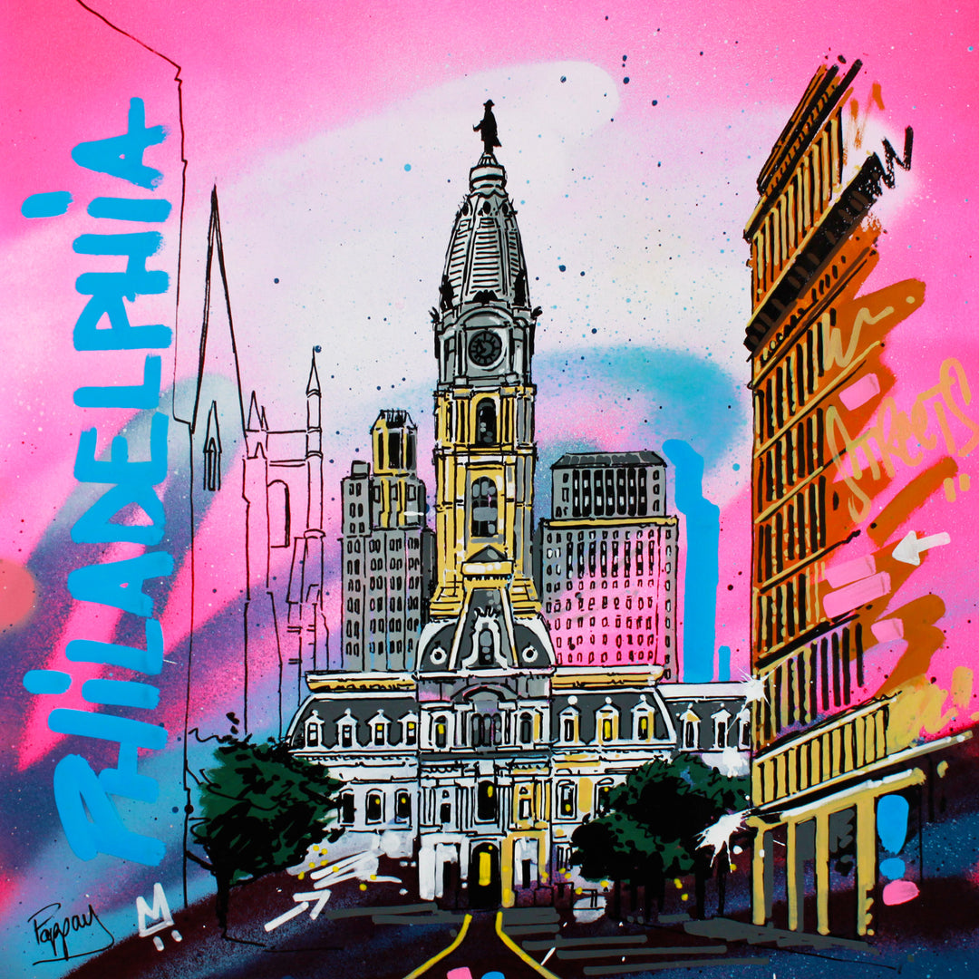 Philadelphia building urban graphic landscape graffiti marker style City hall center downtown