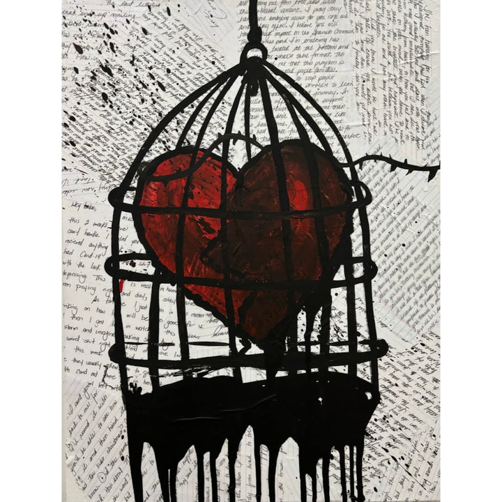 mixed media prison heart chain cage love letter 