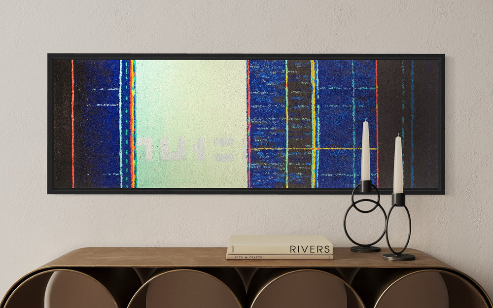 EX 6937 by Bob Landstrom. Modern art with vibrant colors and geometric patterns Volcanic rock textured art piece
