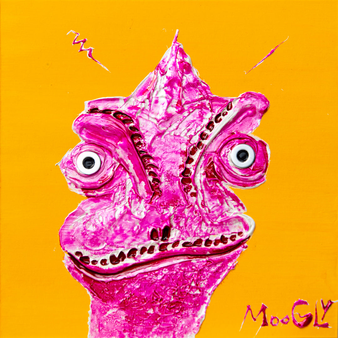 pink siny expressionist chameleon textured washers on orange background