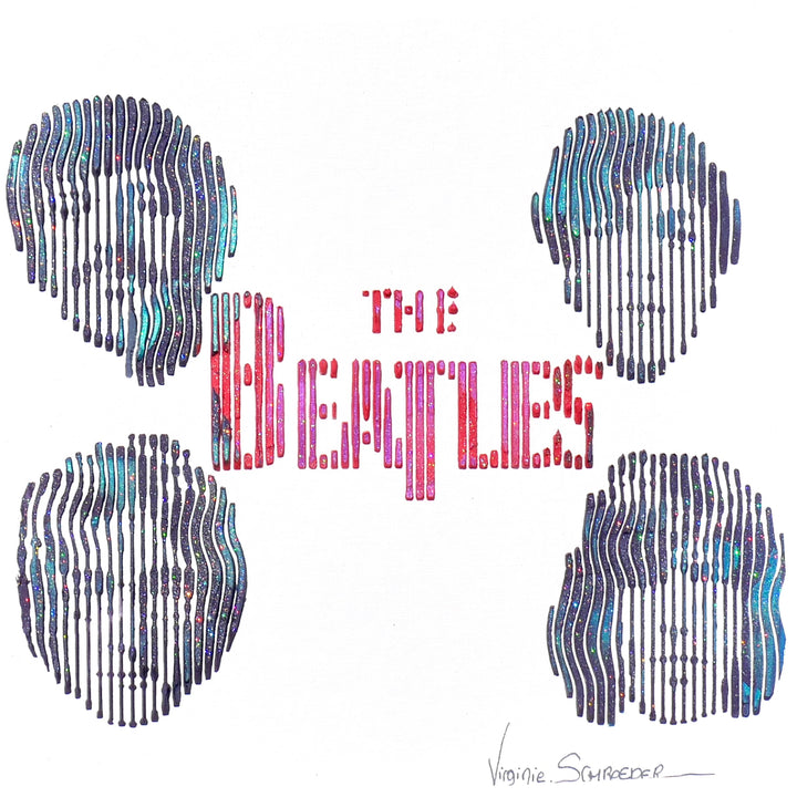 14"x14" acrylic and oil paint on canvas board image of the Beatles. 