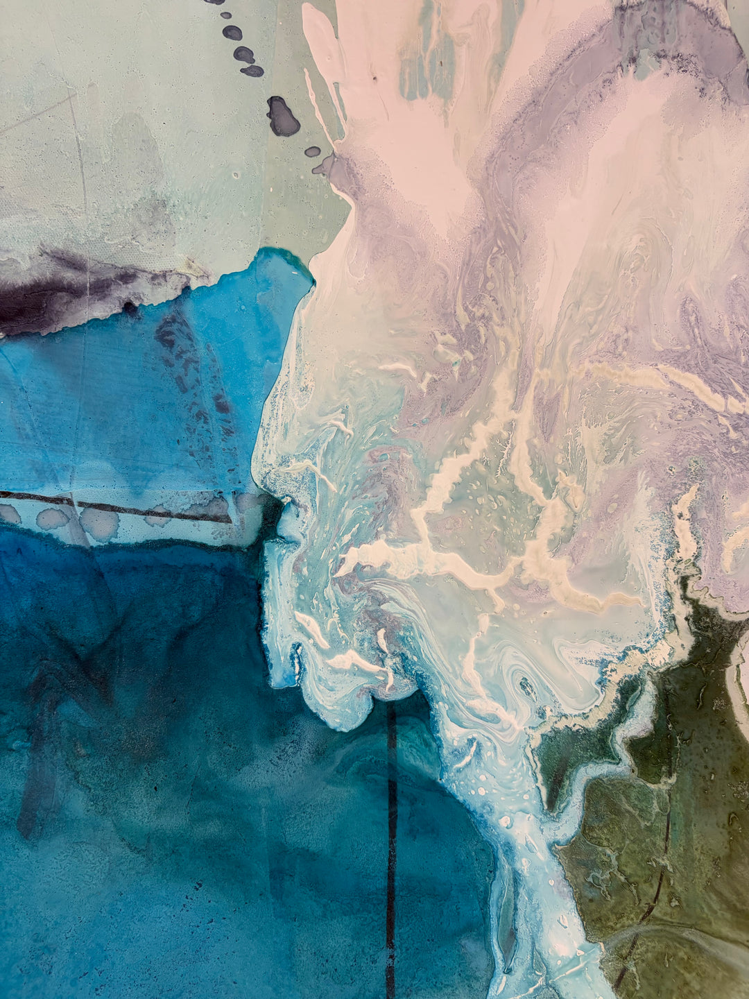 Field of Daisies by Liz Barber, 72"W x 60"H acrylic, ink, and charcoal painting on canvas, angled view 1