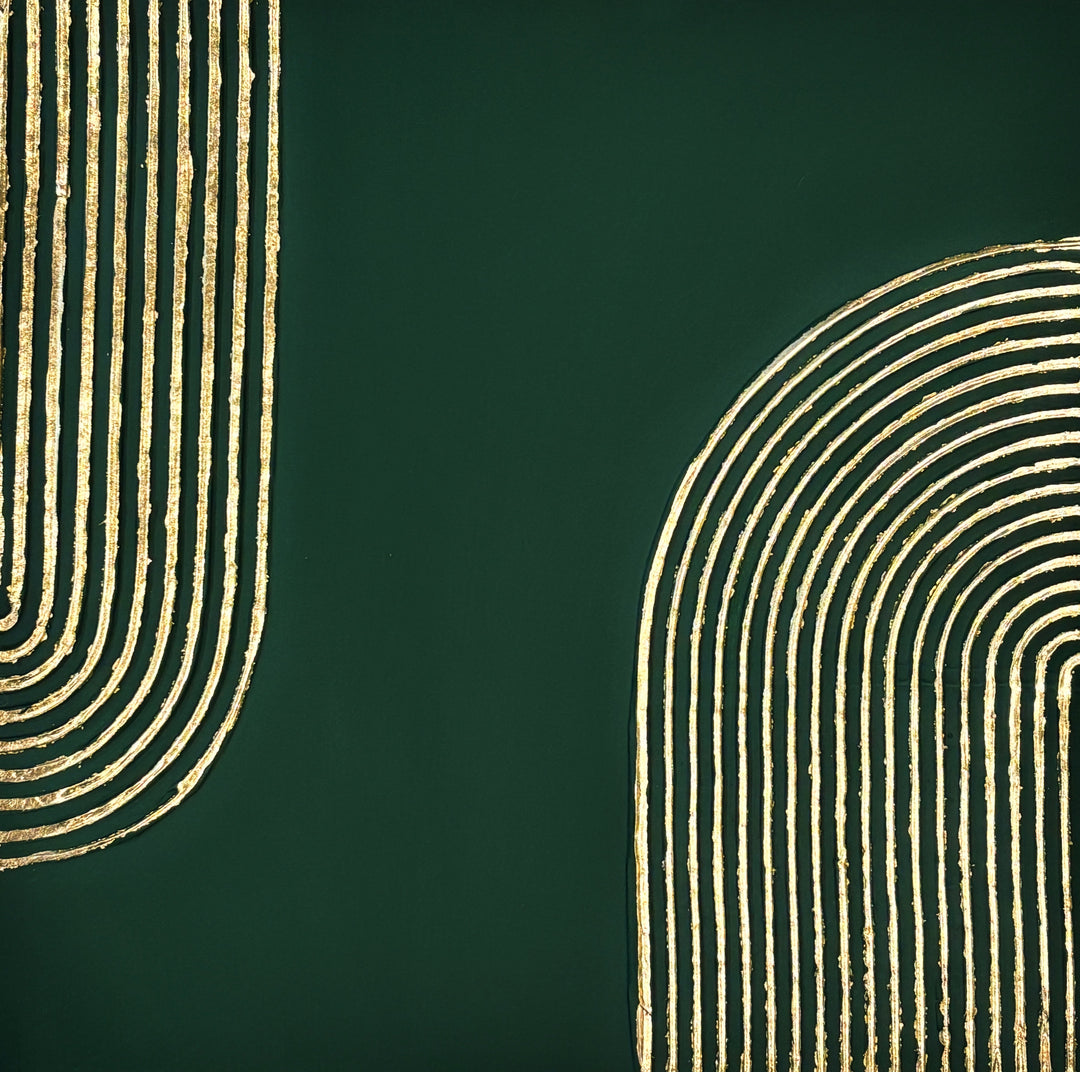 dark forest evergreen background matte with gold semi arches with lines vertical abstract minimal