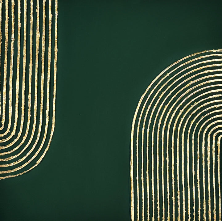 dark forest evergreen background matte with gold semi arches with lines vertical abstract minimal