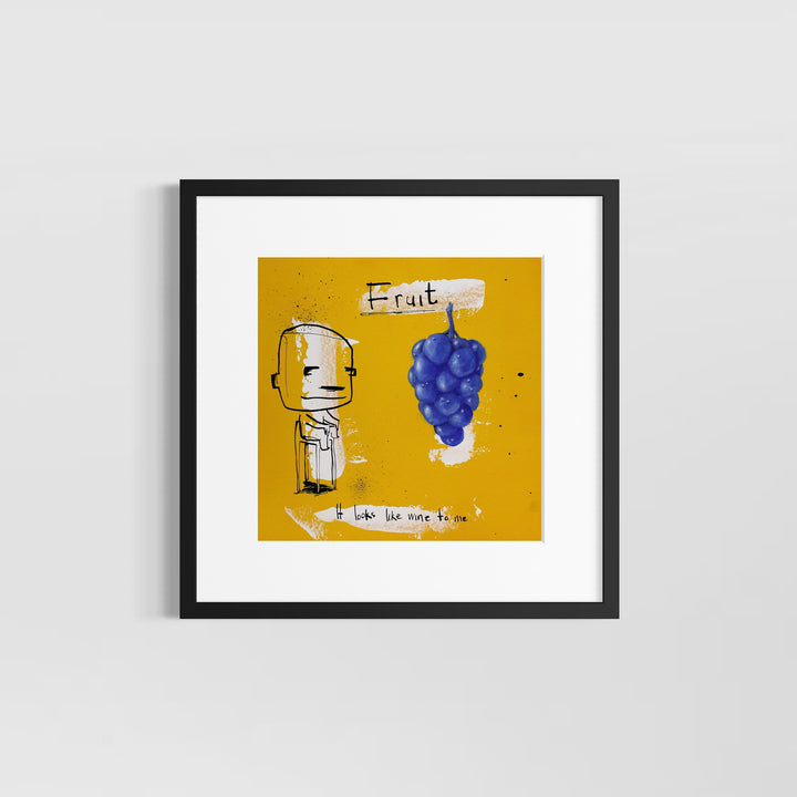 illustrative doodle ink drawing realistic blue and yellow with text comic satire humor