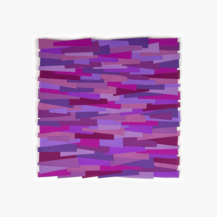 fuchsia shades in light and dark cut paper collage strips in square shape