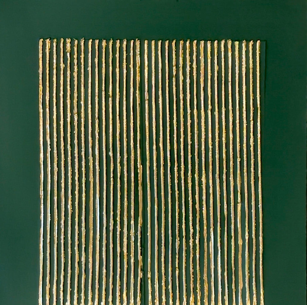 dark green hunter mate background with golden shiney lines vertical minimal abstract with joint compound textured