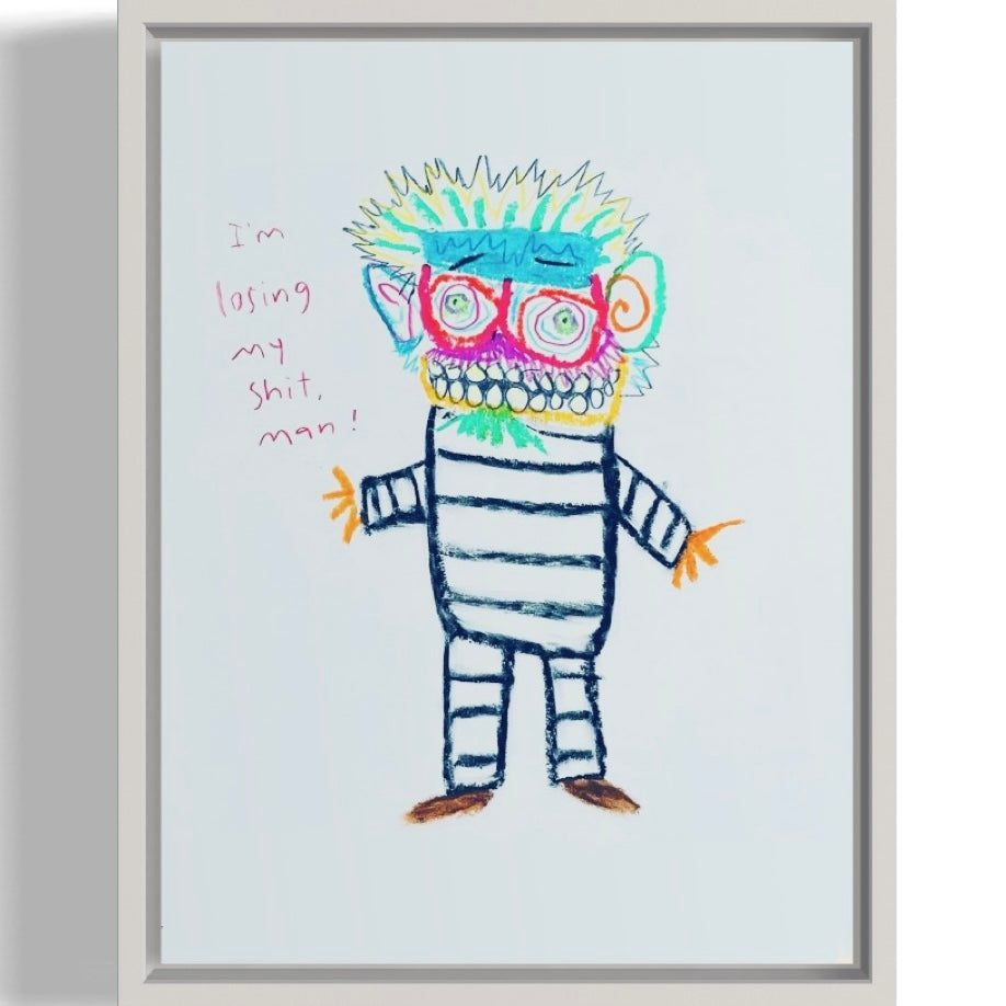 doodle drawing of inmate cartoon expressionist rainbow colors satire