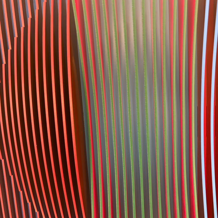 vertical stripes in three sections of color purple blue red optical mixing illusion concave convex sculptural abstract geometric modernvertical stripes in three sections of color purple blue red optical mixing illusion concave convex sculptural abstract geometric modern
