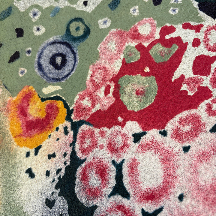 petri dish old bacteria science nature in gradient of oil paint in colors of green pink and yellow organic shapes blending and bleeding together in oil on pumice surface