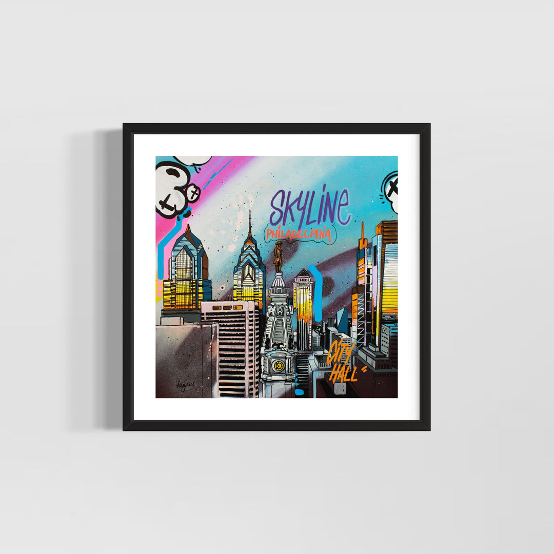 Philadelphia building urban graphic landscape graffiti marker style City hall center downtown philly skyscraper Love sculpture park skyline 