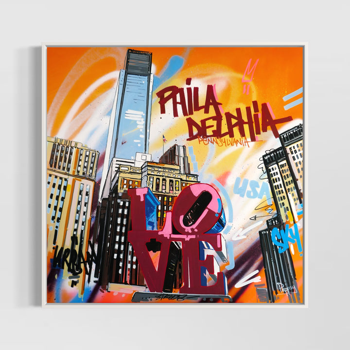 LOVE philadelphia pennsylvania sight seeing urban landscape city buildings illustration graffiti graphic acrlyic and marker 