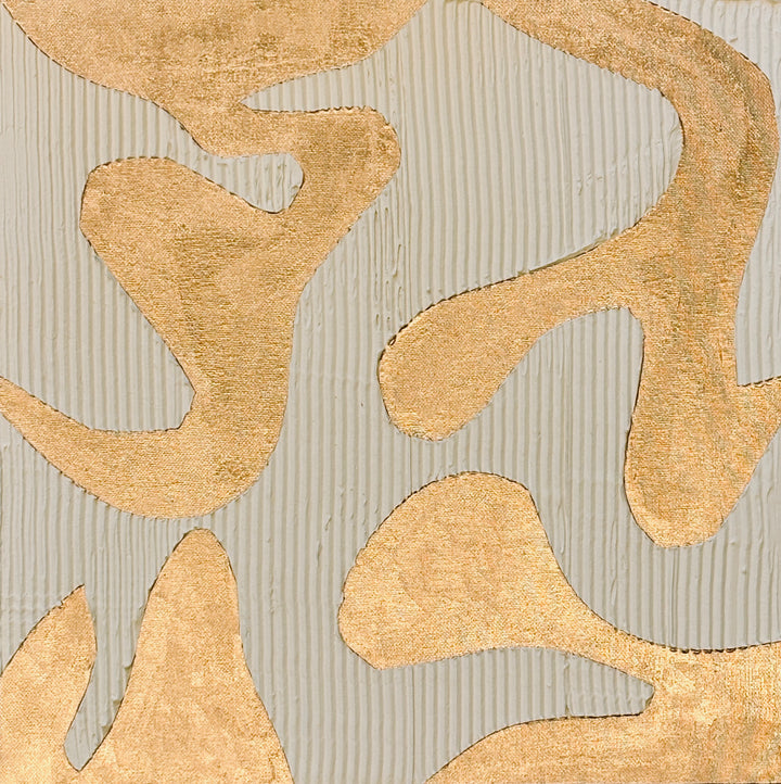 minimal geometric abstract organic shape in gold with lines  straight on beige light  background