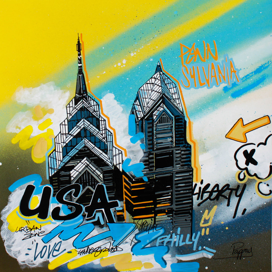 Philadelphia building urban graphic landscape graffiti marker style City hall center downtown philly skyscraper