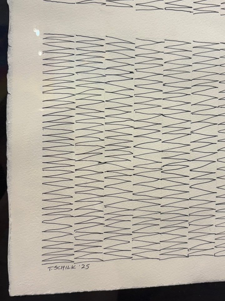 pen line geometric minimalism on paper symbolizing life line time passed in black and white in frame
