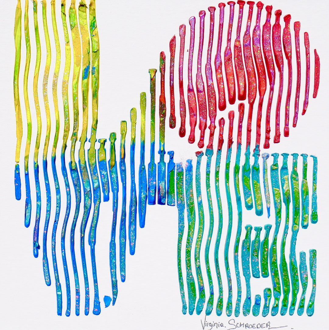14"x14" acrylic and oil paint on canvas board image of the word LOVE. 