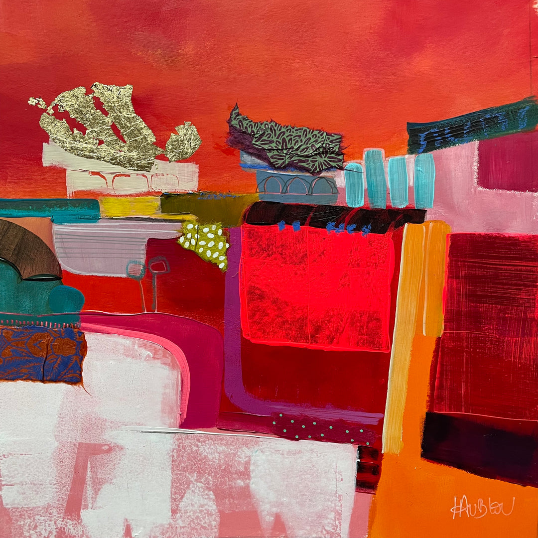 Landscape, Red, Orange, Mixed Media, Acrylic, abstract