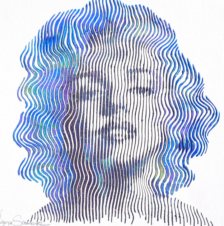 Marilyn Monroe hollywood actress female portrait optical line work figurative in acrylic and oil