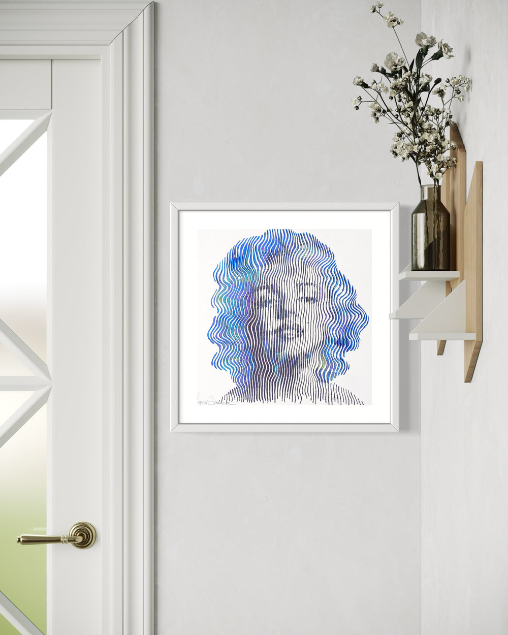 Marilyn Monroe hollywood actress female portrait optical line work figurative in acrylic and oil