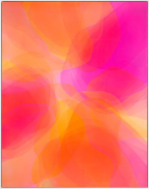 Abstract ethereal blending of gradient colors overlapping transparency pink yellow orange colors in organic shapes