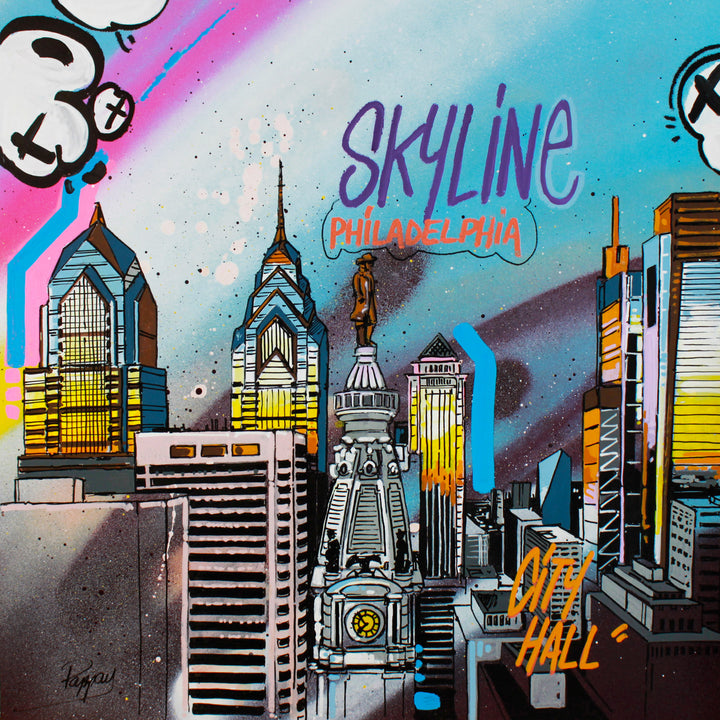 Philadelphia building urban graphic landscape graffiti marker style City hall center downtown philly skyscraper Love sculpture park skyline 