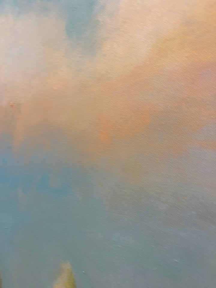 surreal soft landscape of trees and pastel sky with clouds horizontal painting