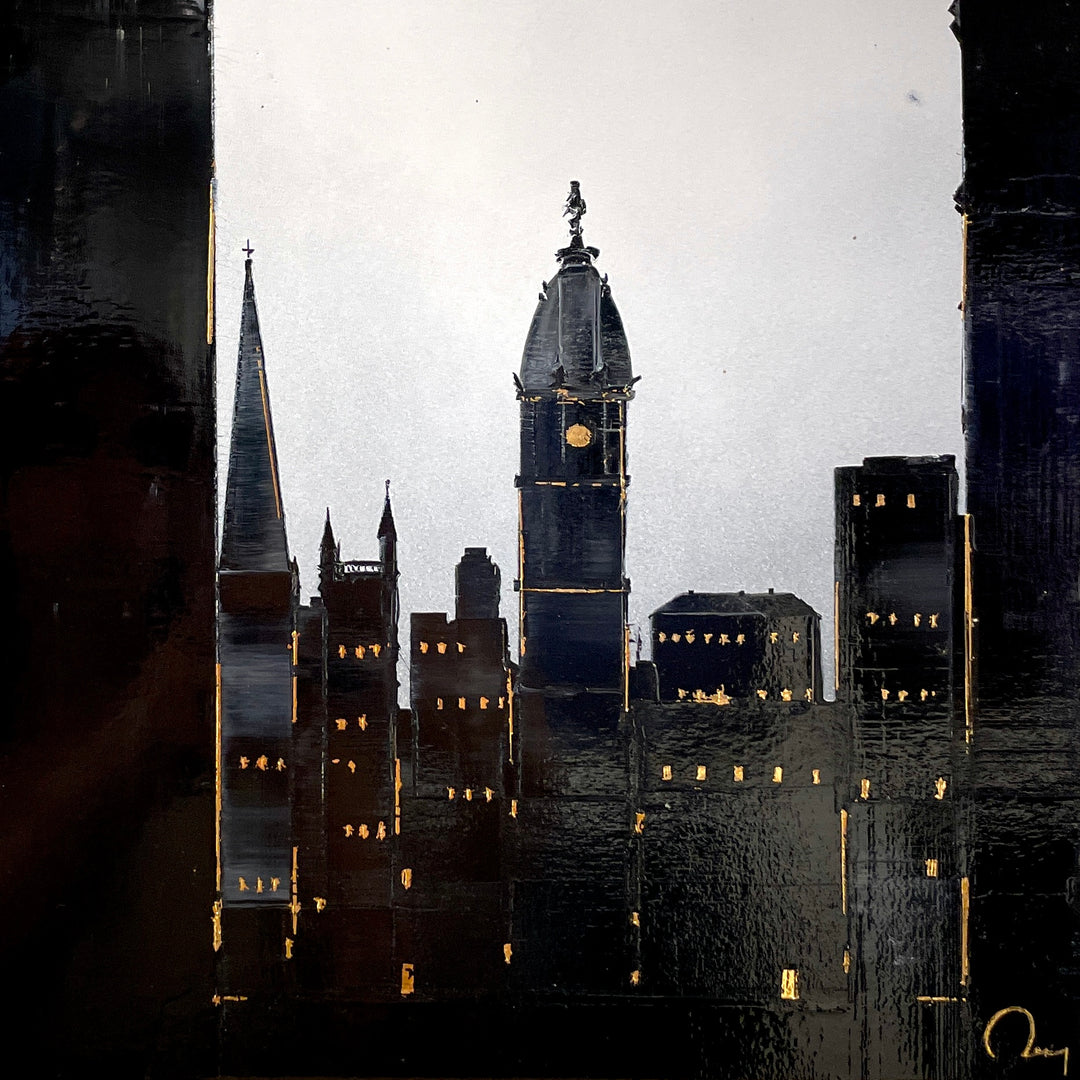 skyline city hall grey and gold black buildings