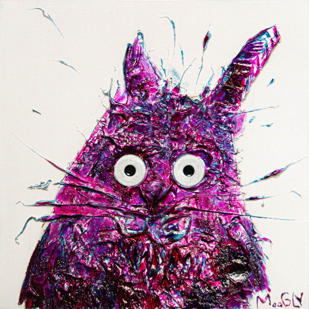 expressionist abstract animal bunny whiskers in purple textured on white background