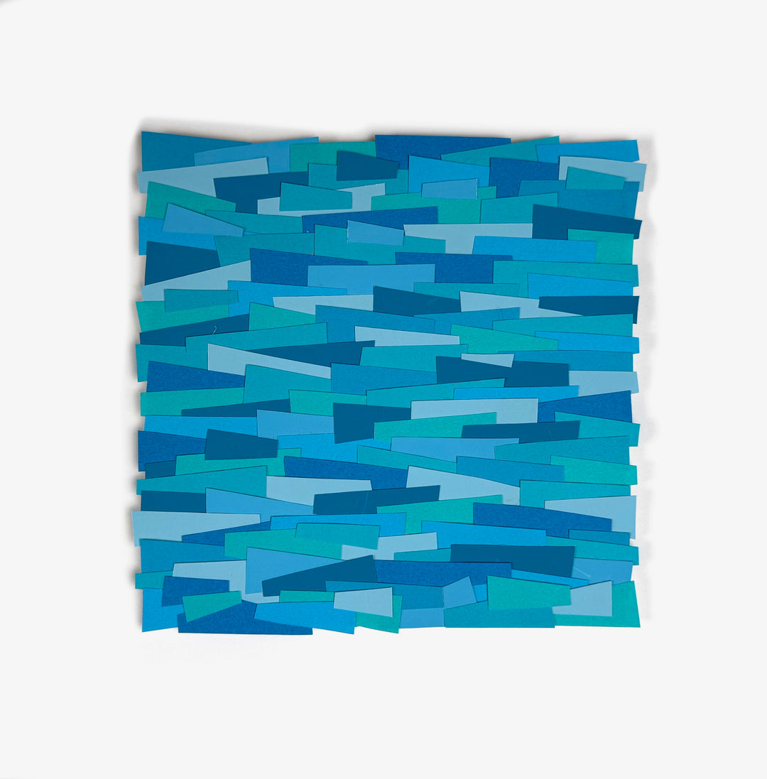 turquoise shades in light and dark cut paper collage strips in square shape