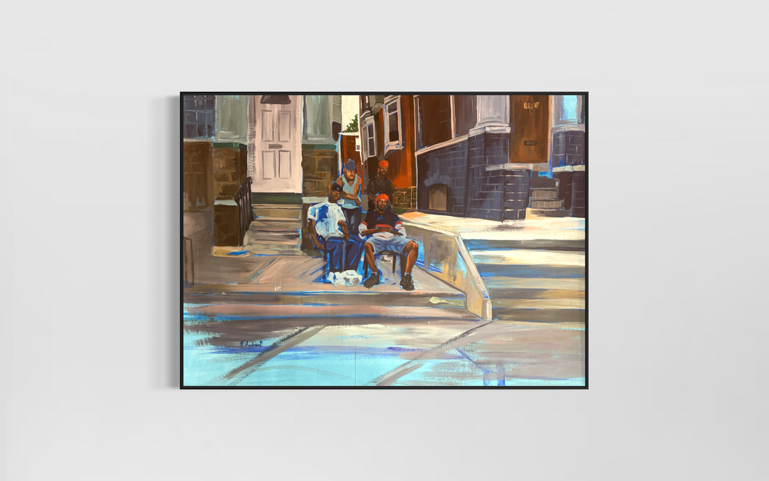 friends chilling hanging out on front porch stoop photo series in acrylic by keith andrews figurative portrait expressionism