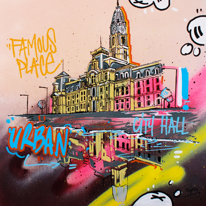Philadelphia building urban graphic landscape graffiti marker style City hall center downtown philly skyscraper Love sculpture park skyline 
