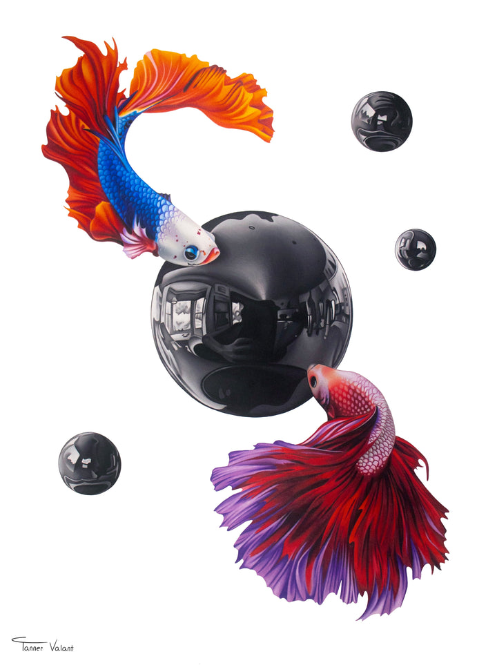 Photorealism, Photorealistic, Color Pencil, Pencil Drawing, Contemporary Art, Surrealism, Coy Fish, Purple, Blue, Orange