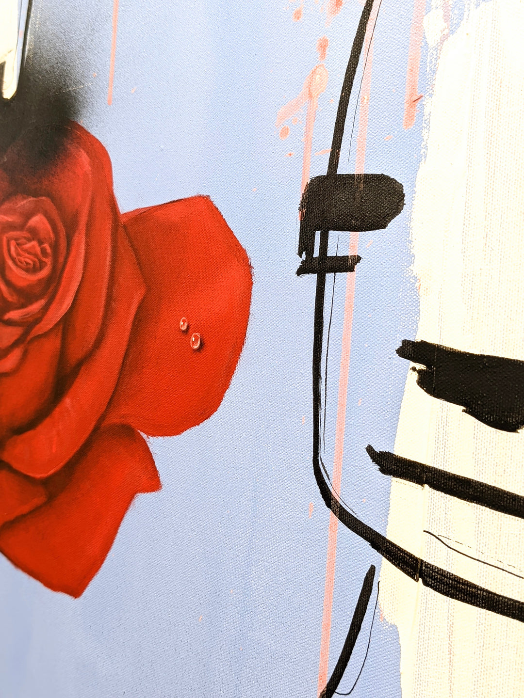 detail of Flower Shop, painting by Jan-Hein Arens. Acrylics, ink, and varnish on canvas. 39.4 by 39.4 inches.