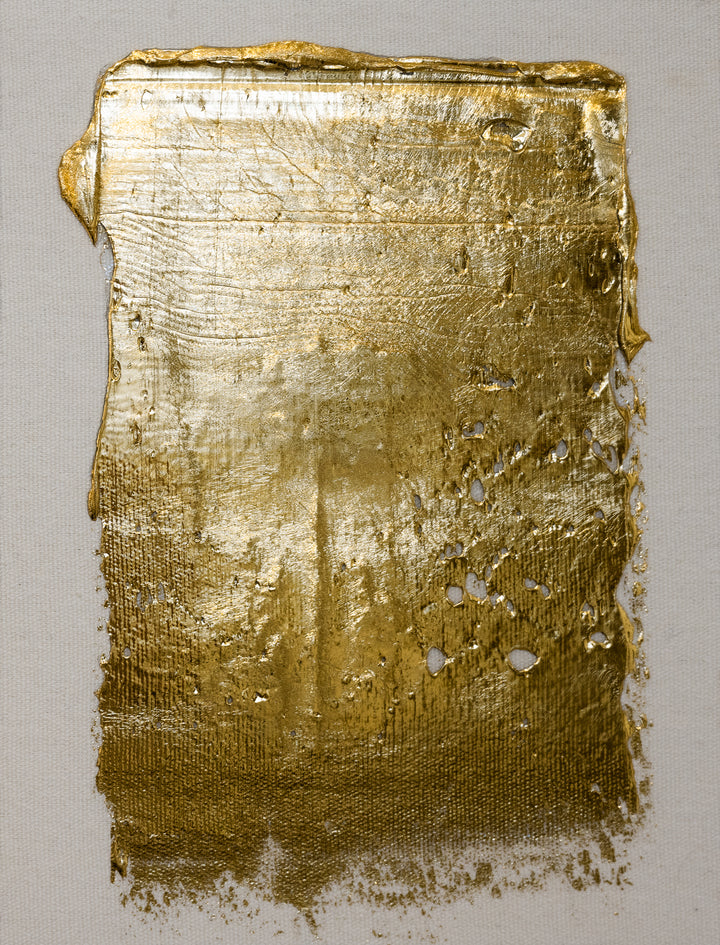 Gold Texture No. 165, artwork by M. Clark. Gold foil on illustration board mounted to sintra panel. 10.5 by 8 by 0.5 inches.