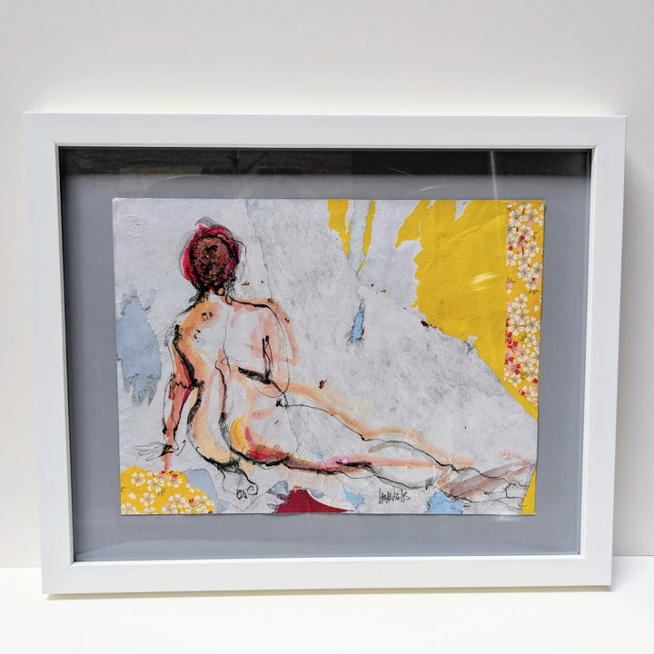 La Vie En Fleurs VII, artwork by Corinne Labarussias. Charcoal, watercolor, &amp; gold leaf on recycled &amp; Japanese paper. 18 by 22 inches.