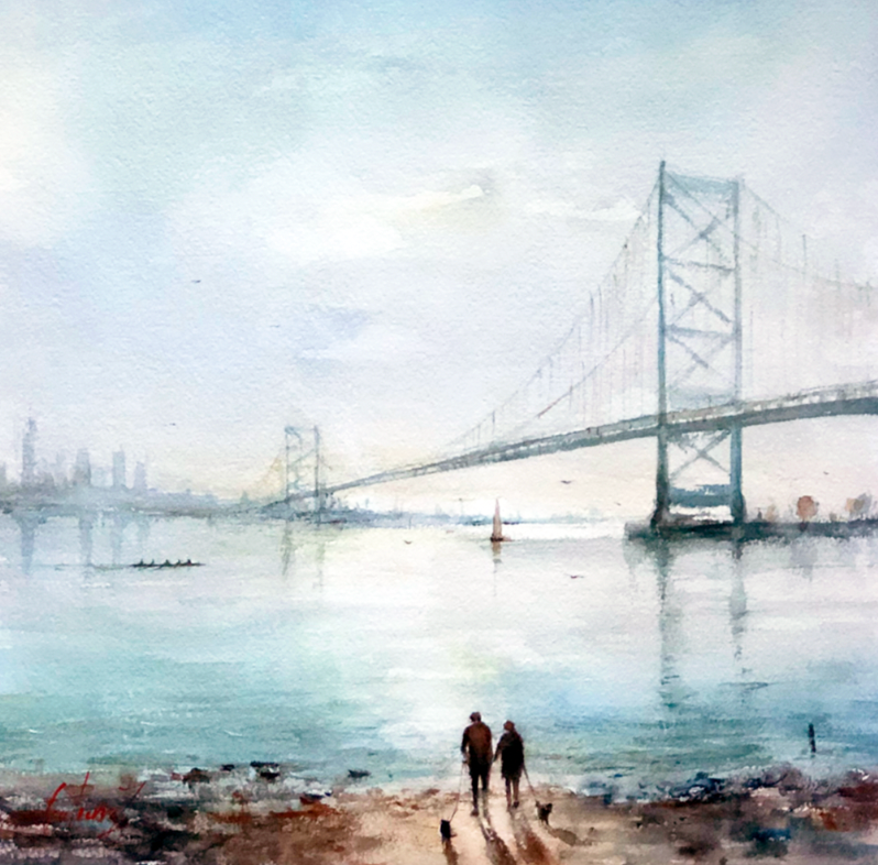 Contemplation, artwork by Pierre Gutierrez. Watercolor on paper. 14 by 14 inches.