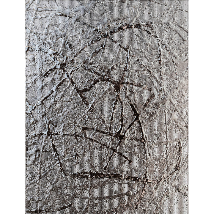 M. Clark "Silver Texture No. 35". Silver foil on illustration board mounted to 10.5"x8"x0.5" sintra panel. Abstract silver textural painting.
