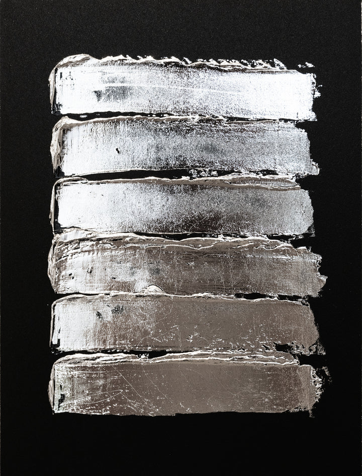 Silver Texture No. 5, artwork by M. Clark. Silver foil on illustration board mounted to sintra panel. 10.5 by 8 by 0.5 inches.