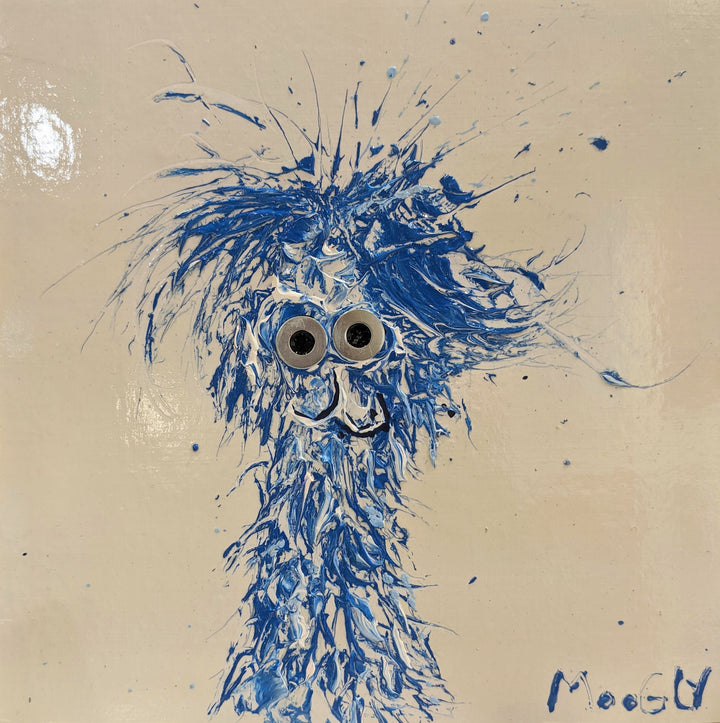 Soaked, artwork by Moogly. Acrylic and collage on cardboard. 10 by 10 inches.